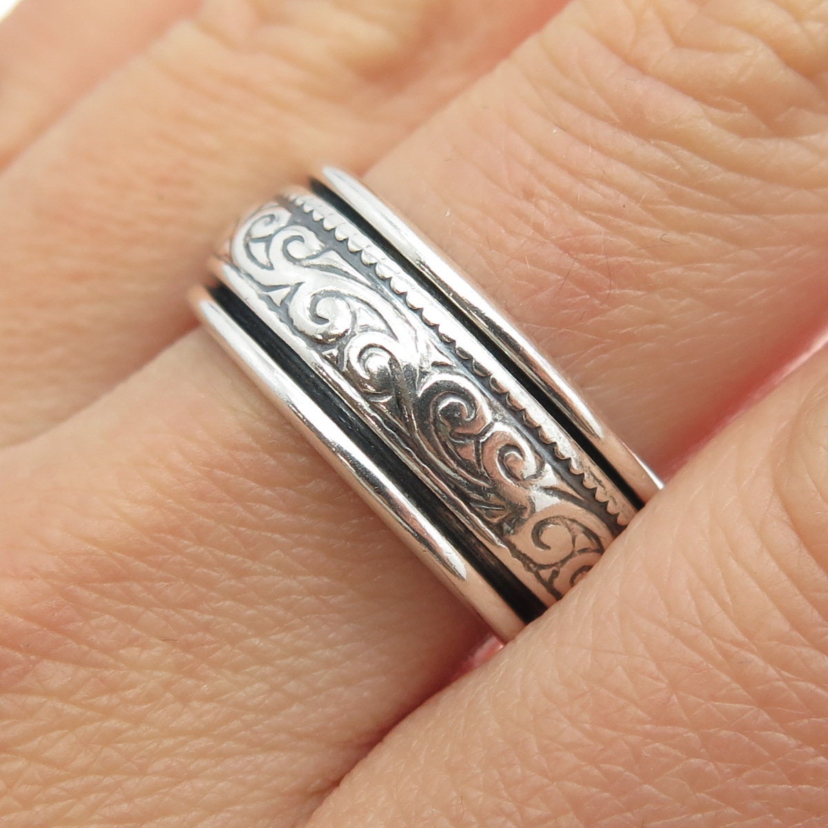 925 Sterling Silver Vintage Mexico Floral Ornate Rotating 925 Sterling Silver Vintage Mexico Floral Ornate Rotating