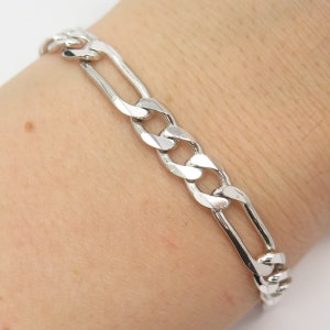 925 Sterling Silver Vintage Italy Figaro Link Bracelet 7 3/4"