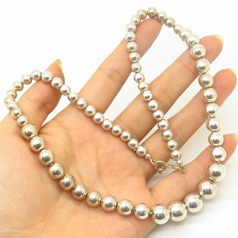 Italy 925 Sterling Silver Graduated Bead Chain Necklace 17