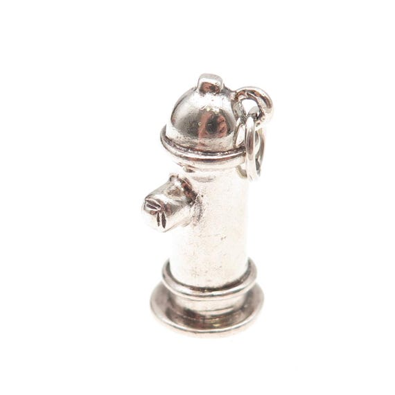925 Sterling Silver Vintage Fire Hydrant Oxidized 3D Charm Pendant View 5
