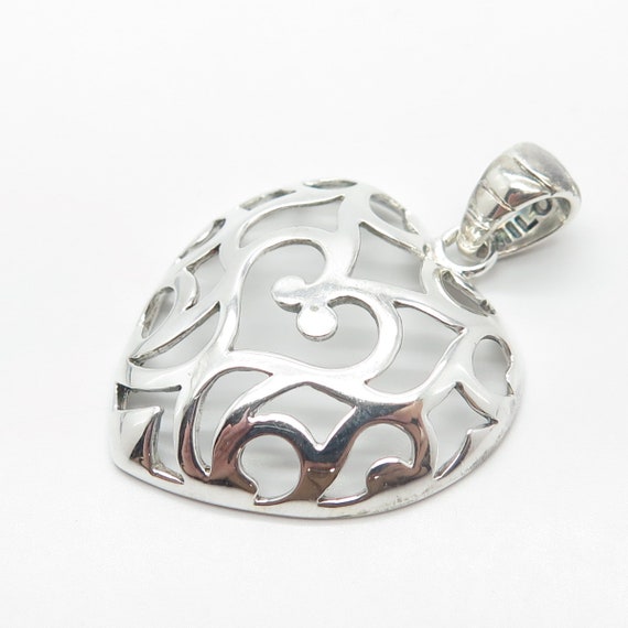 925 Sterling Silver Vintage Ornate Heart Pendant - image 5