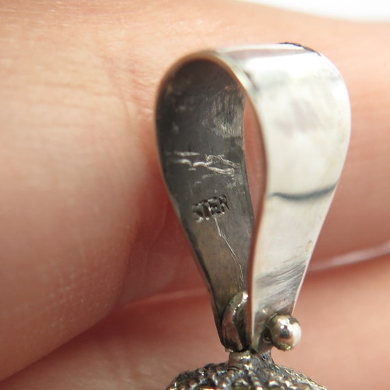 Collier Argent 925 Vintage Avec Marcassites & Pendentif Ambre - Ancien En TBE