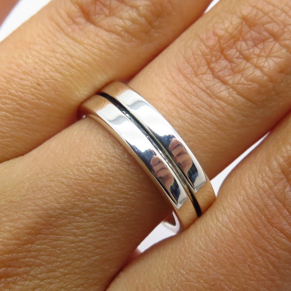 925 Sterling Silver Vintage Mexico Striped Band Ring Size 7.25