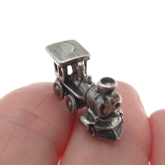 925 Sterling Silver Vintage Steam Train 3D Oxidized Pendant
