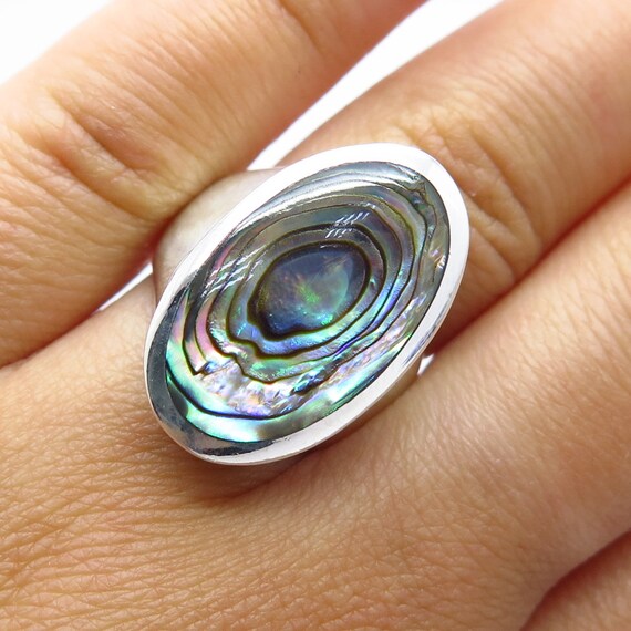 925 Sterling Silver Vintage Real Abalone Shell Ring Size 5 3 4 Etsy