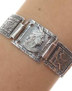 925 Sterling Silver Vintage DL Mexico Aztec Tribal Oxidized Watch
