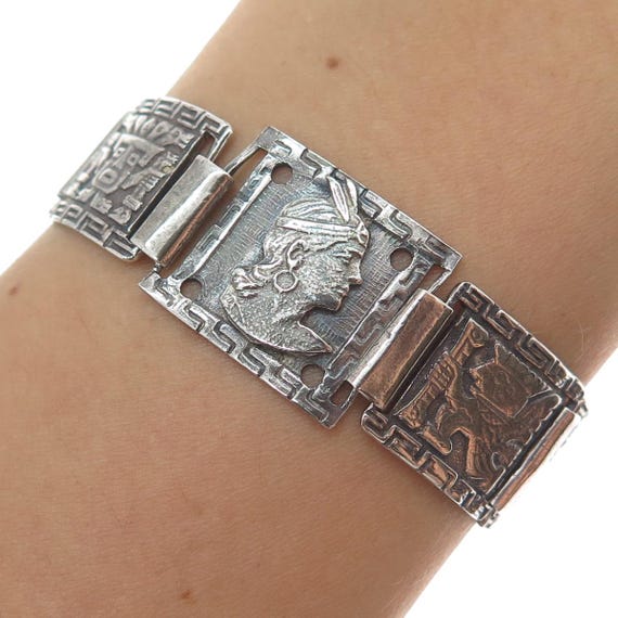 925 Sterling Silver Vintage DL Mexico Aztec Tribal Oxidized Watch