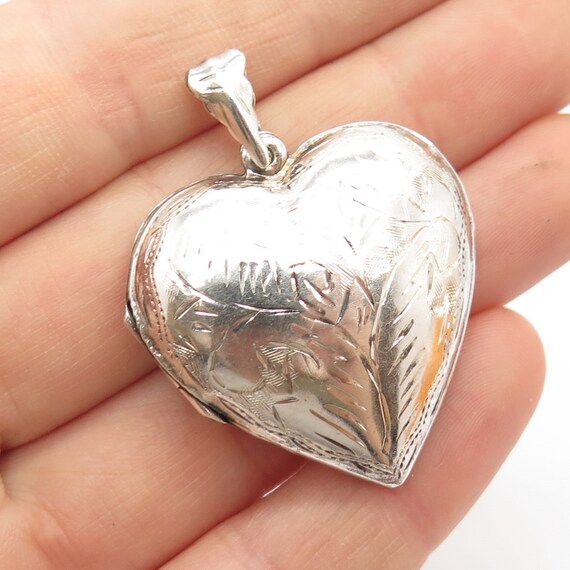 925 Sterling Silver Vintage Etched Heart Locket Pendant
