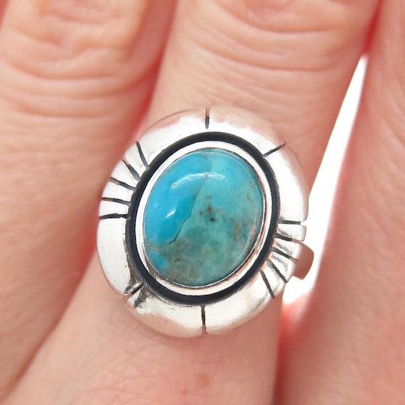 DESERT WIND Sterling Silver Southwestern Real Kingman Turquoise Ring Size 7.25