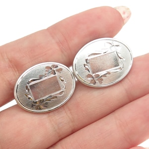 VAN GUARD 925 Sterling Silver Antique Art Deco Engraved Oval Cufflinks