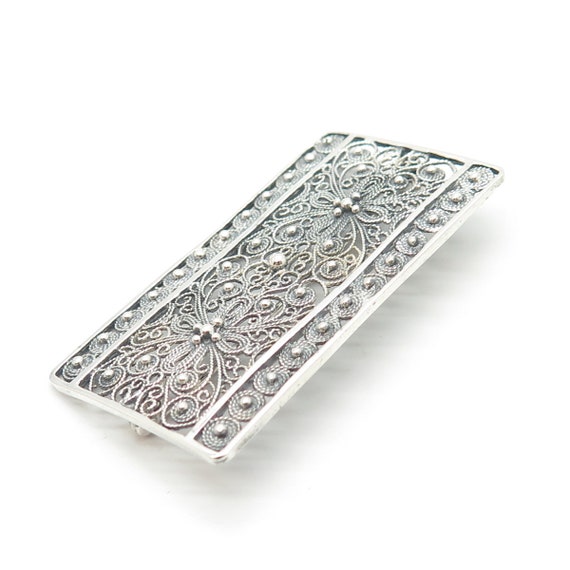 835 Silver Vintage Filigree Pin Brooch - image 7
