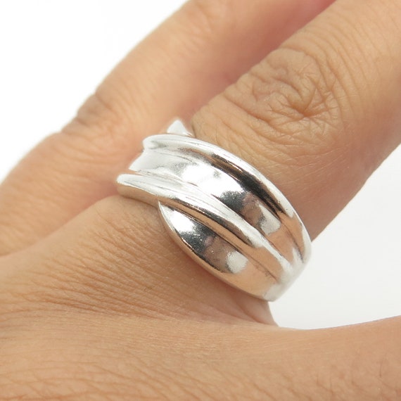 925 Sterling Silver Vintage Modernist Wavy Ring S… - image 2