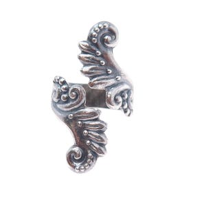 925 Sterling Silver Vintage Mexico Angel Wings Adjustable Oxidized Ring Size 9 image 3