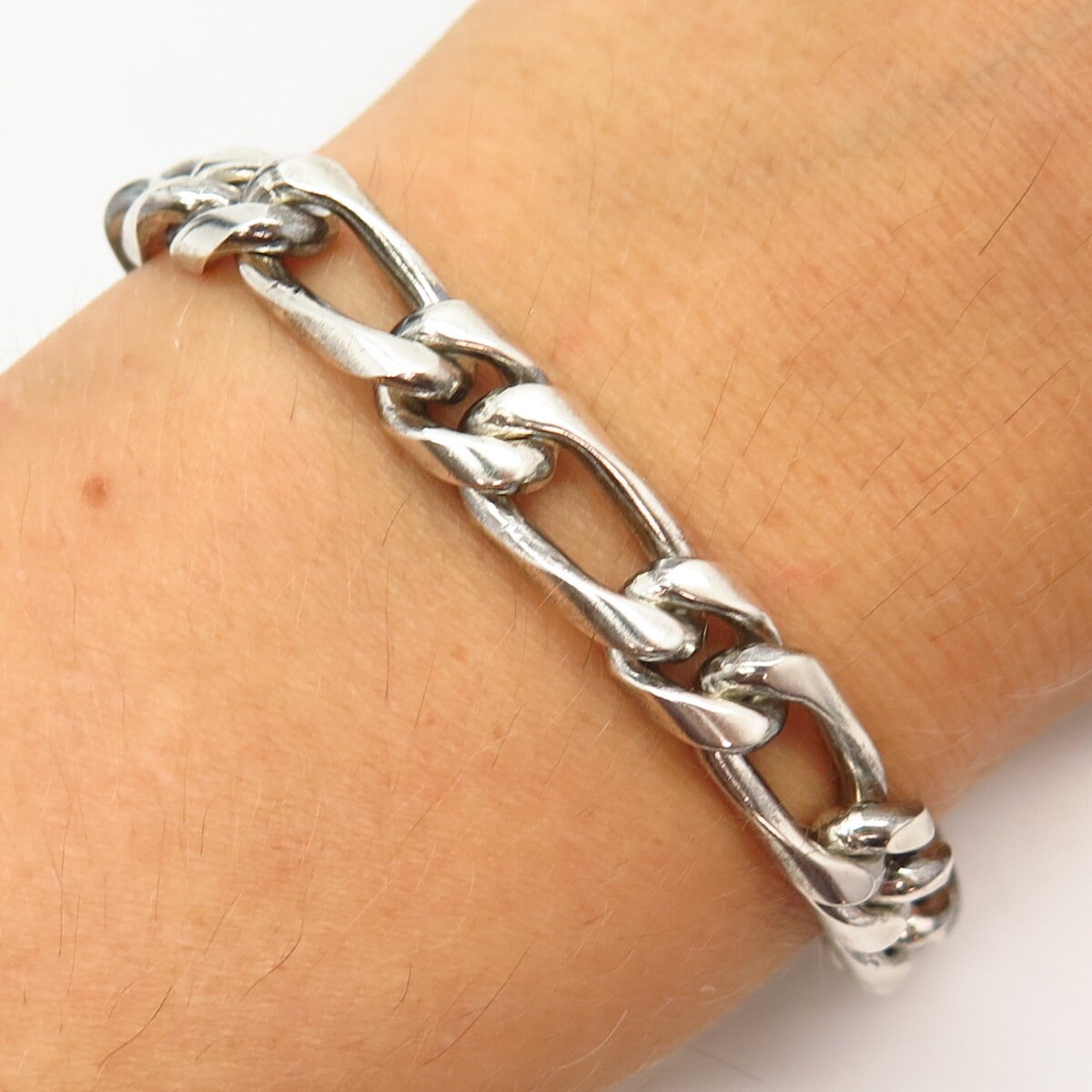 925 Sterling Silver Vintage Mexico Solid Figaro Link Bracelet - Etsy