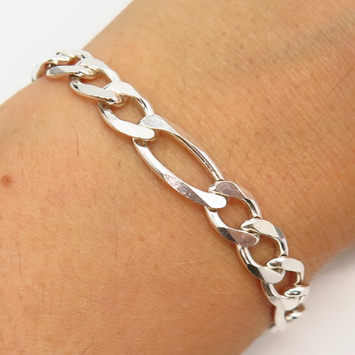 925 Sterling Silver Italy Figaro Link Bracelet 8