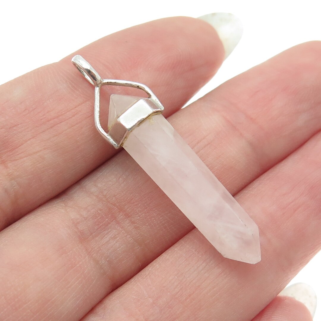 925 Sterling Silver Vintage Real Rose Quartz Amulet Pendant Etsy