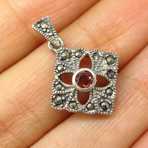 925 Sterling Silver Real Marcasite Gemstone Openwork Ring Size 8.5