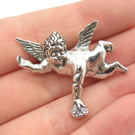 925 Sterling Silver Vintage Jezlaine Angel Pin Br… - image 1