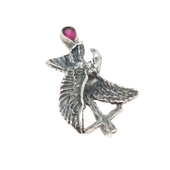 925 Sterling Silver Vintage Real Ruby Eagle and C… - image 6