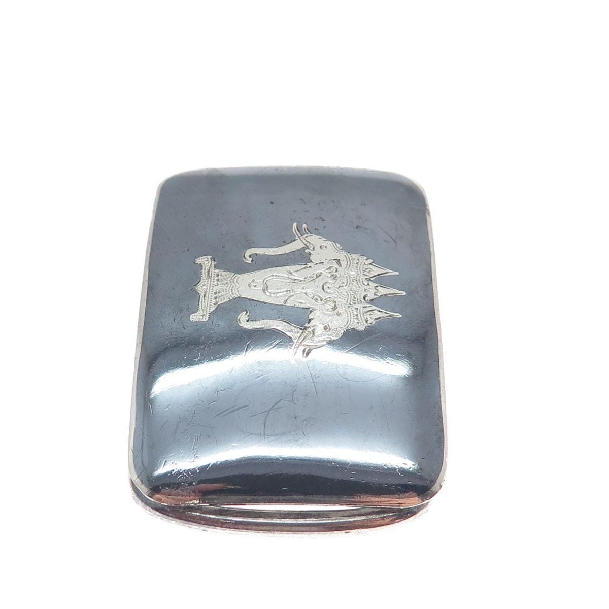 Vintage Siam‎ Niello sterling belt Buckle ALEX & CO. 925 Sterling Silver Antique Siam Niello Elephant  main image 4