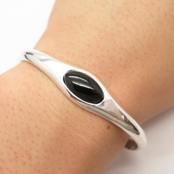 アクセサリー 80s Mexico black onyx bangle silver 925 925 Sterling Silver Vintage Mexico Real Black Onyx Gem