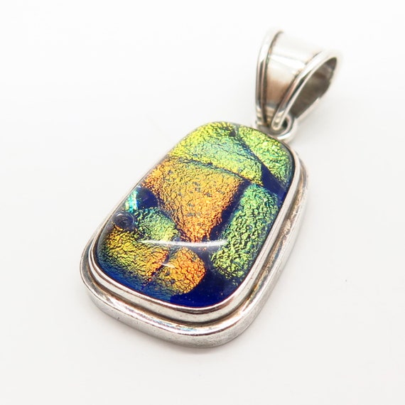 925 Sterling Silver Vintage Dichroic Glass Pendant - image 3