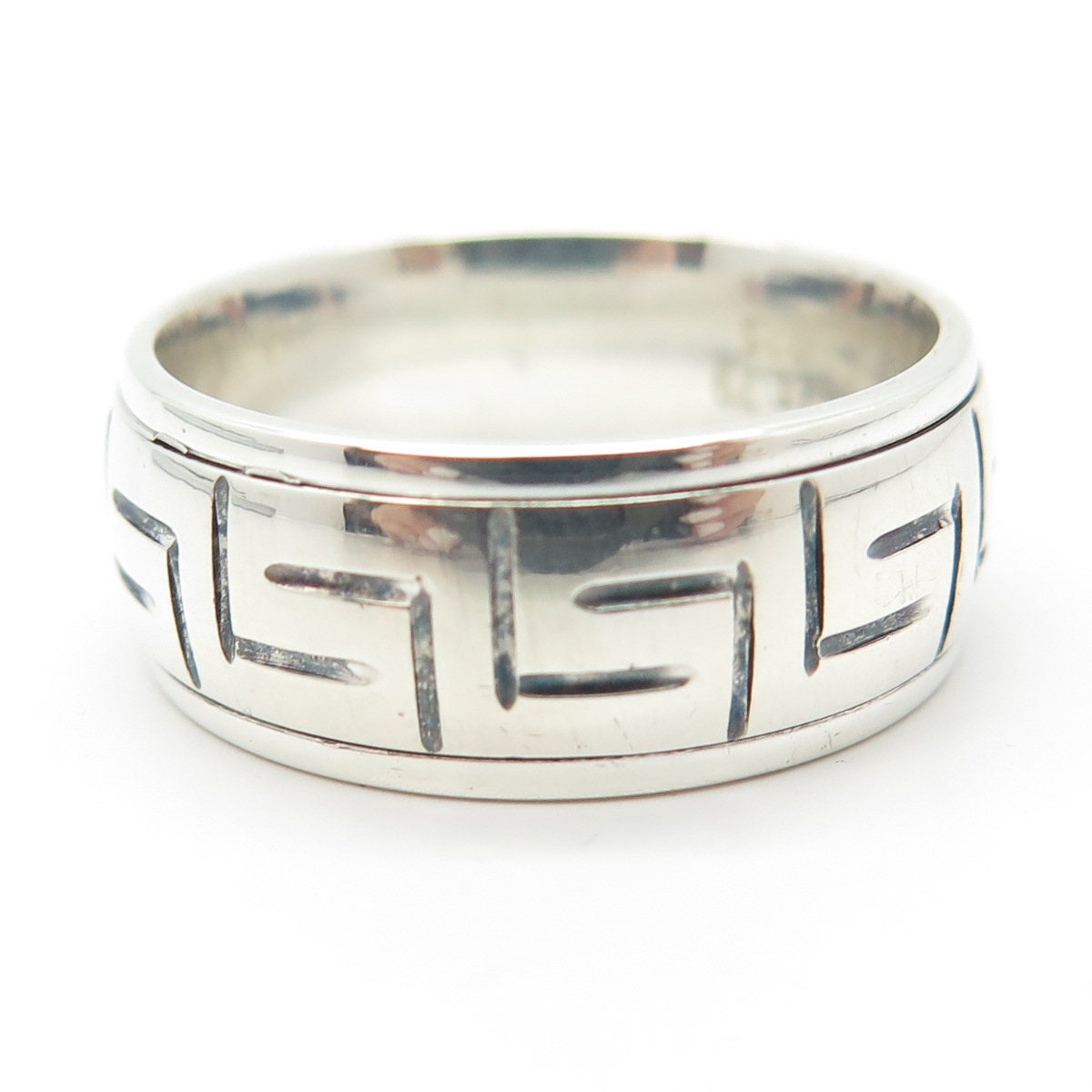 925 Sterling Silver Vintage Greek Maze Rotating Band Ring Size