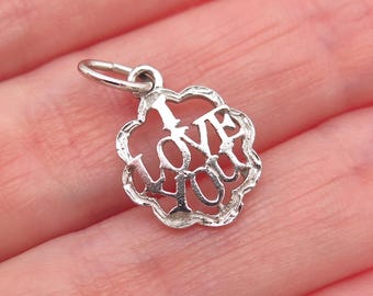 925 Sterling Silver Vintage I Love You Mini Charm Pendant