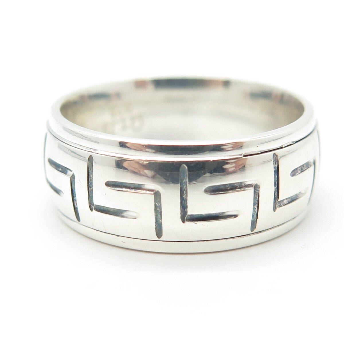 925 Sterling Silver Vintage Greek Maze Rotating Band Ring Size