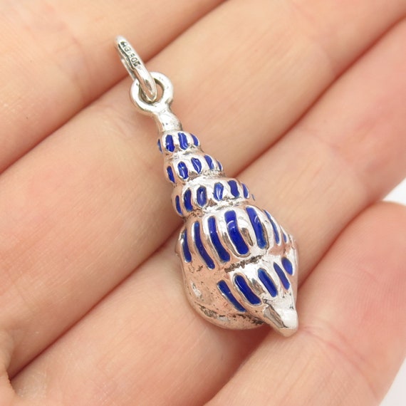 800 Silver Vintage Enamel Shell Pendant - image 2