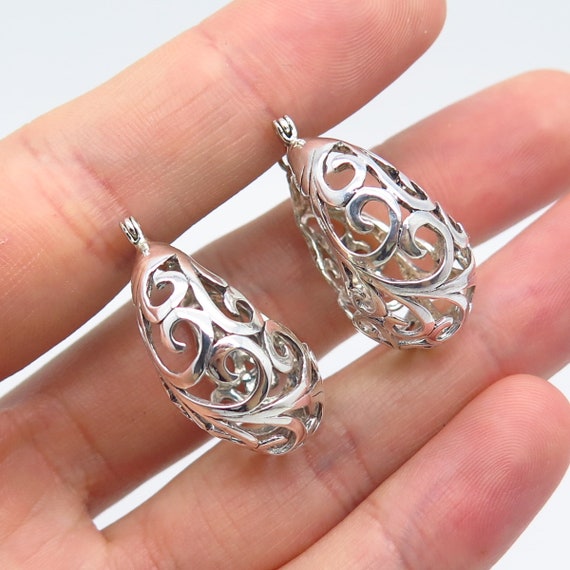 925 Sterling Silver Vintage Ornate Hoop Earrings - image 1