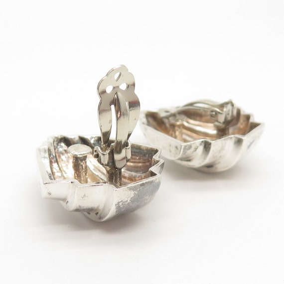 925 Sterling Silver Vintage Shell Clip On Earrings - image 7