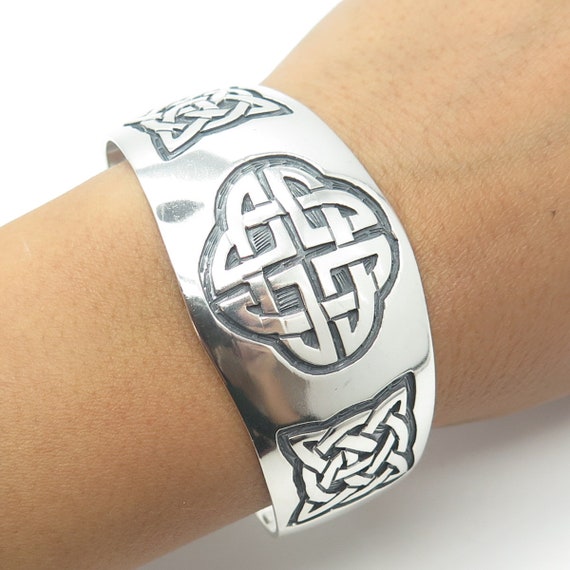 925 Sterling Silver Vintage Mexico Celtic Adjustable Cuff Bracelet