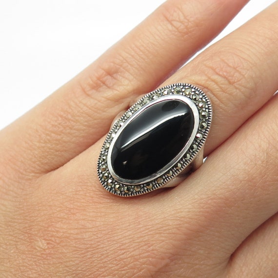 Marcasite & Enamel Ring - Black Marcasite & Enamel Ring - Black