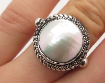 925 Sterling Silver Vintage Suarti Bali Real Mother-of-Pearl Ring Size 5.5