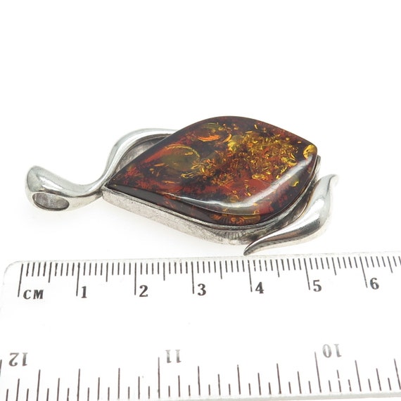 925 Sterling Silver Vintage Real Amber Modernist … - image 3