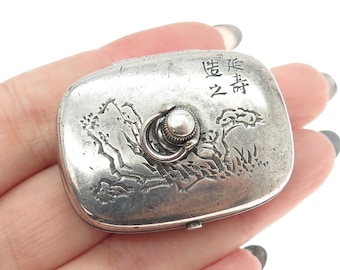 950 Silver Antique Japan Engraved Chatelaine Snuff Box