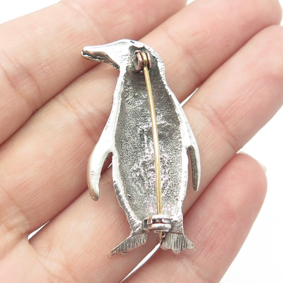 925 Sterling Silver Vintage Penguin Pin Brooch - image 2