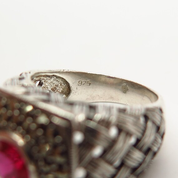 925 Sterling Silver Real Marcasite and Ruby-Tone … - image 6