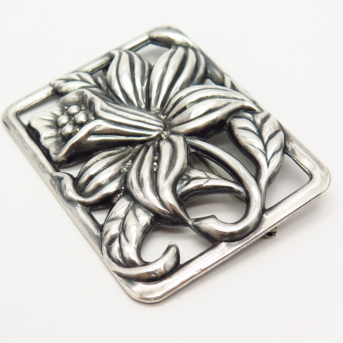 925 Sterling Silver Vintage Danecraft Floral Design Pin