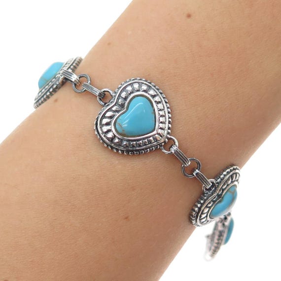 LENOX 925 Sterling Silver Vintage Real Turquoise Heart Link