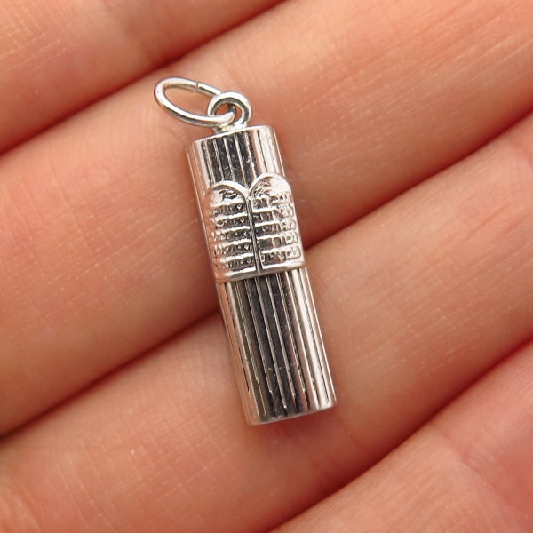 925 Sterling Vintage Old Stock "Ten Commandments" Mezuzah Judaica Charm Pendant