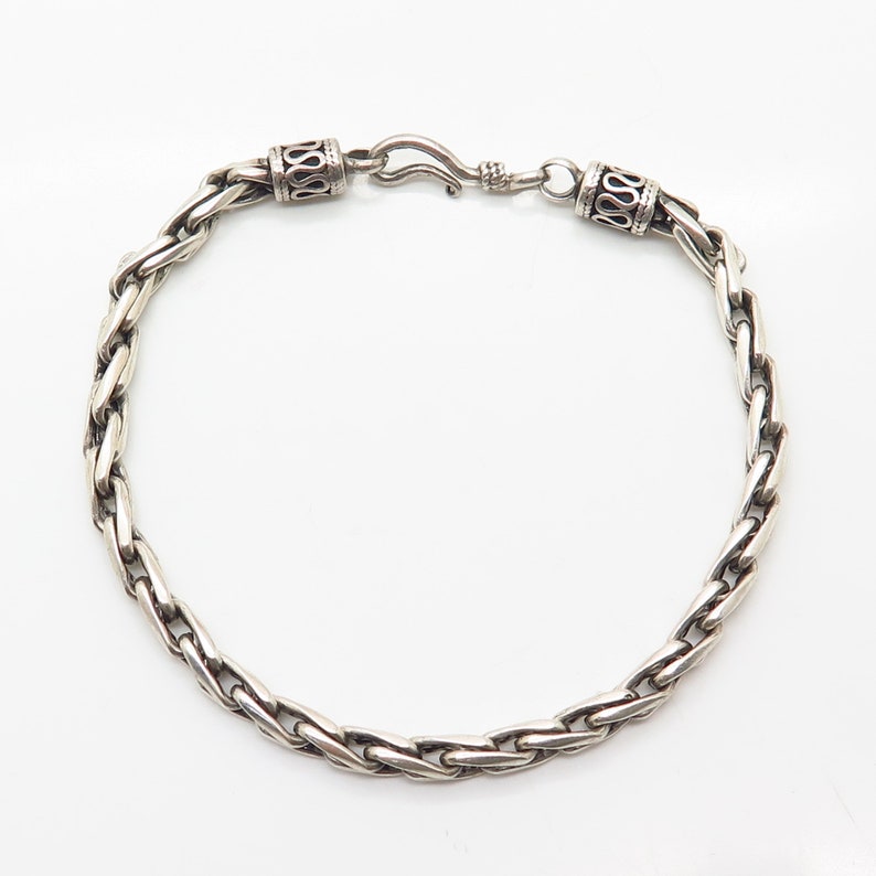 925 Sterling Silver Square Wheat Link Bracelet 7.5 | Etsy