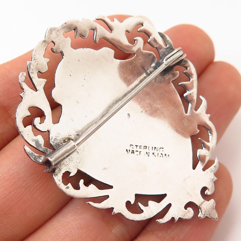 925 Sterling Silver Vintage Siam Niello Hindu Goddess Manimekhala Pin Brooch