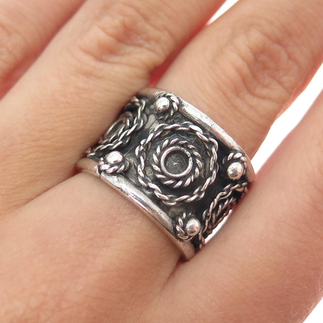 J. MORALES 925 Sterling Silver Vintage Mexico Oxidized Wide Band