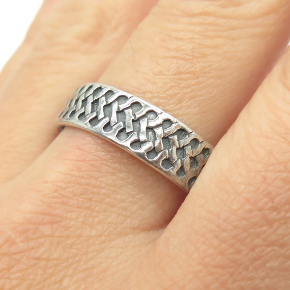 925 Sterling Silver Vintage Woven Band Oxidized R… - image 2