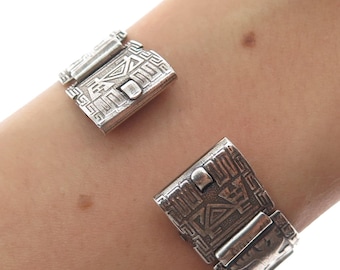 925 Sterling Silver Vintage DL Mexico Aztec Tribal Oxidized Watch