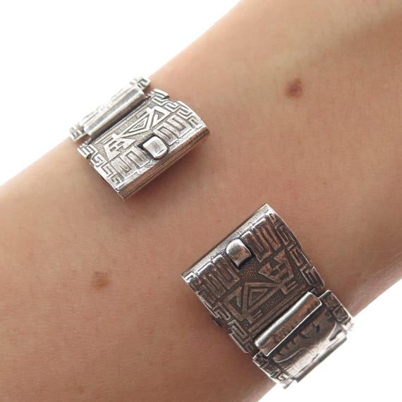 925 Sterling Silver Vintage DL Mexico Aztec Tribal Oxidized Watch