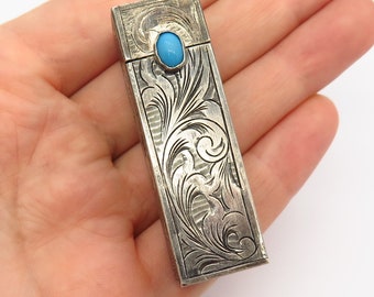 800 Silver Antique Faux Turquoise Ornate Design Lipstick Holder Case