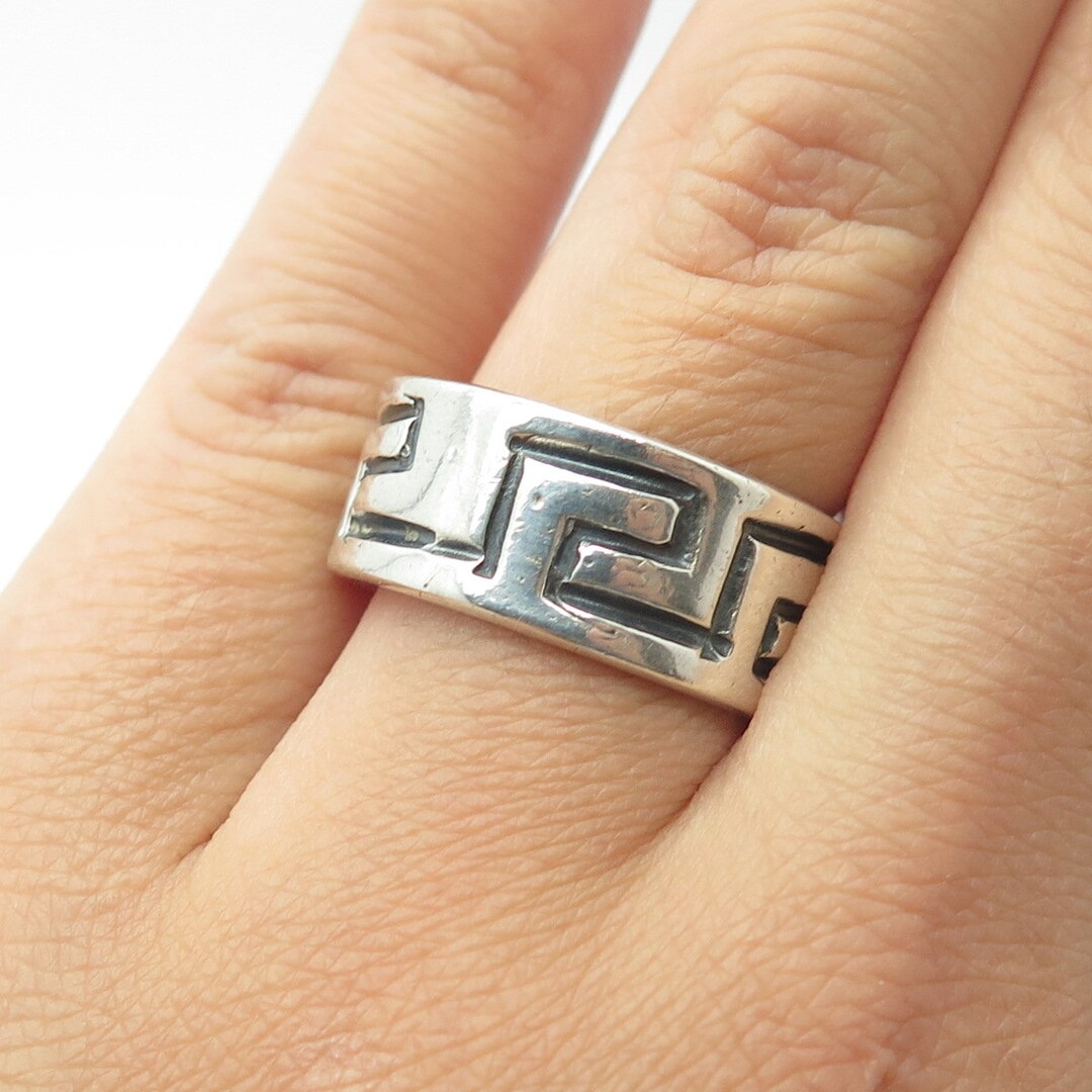 90s Mexico製 Silver 925 Maze Ring 925 Sterling Silver Vintage Mexico Maze Band Ring Size 8.75 - Etsy